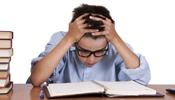 boy with books on the study table